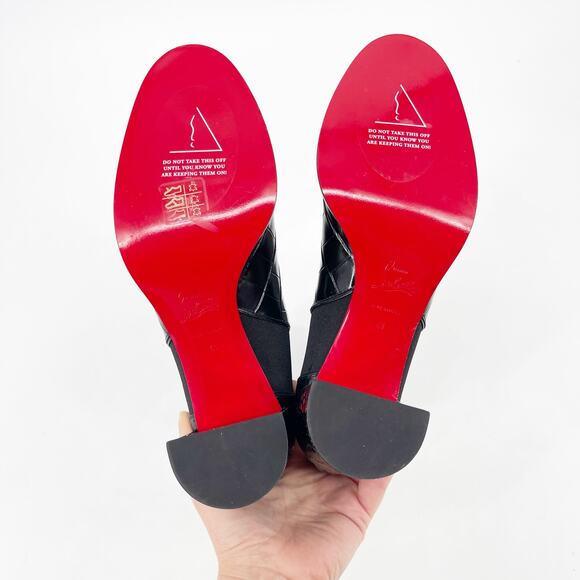 Christian Louboutin CL Chelsea Booty 70 Black Croc Embossed Leather Boots EU 41 - Picture 9 of 11